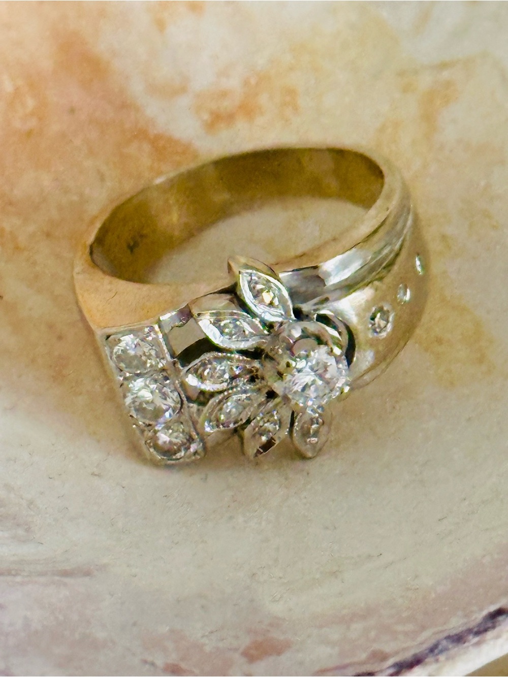 Elegant Floral Cluster White Gold and Diamond Ring